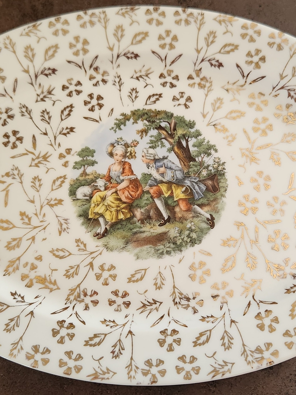 Vintage Atlas China Courting Couple Platter Server 22 Karat Gold